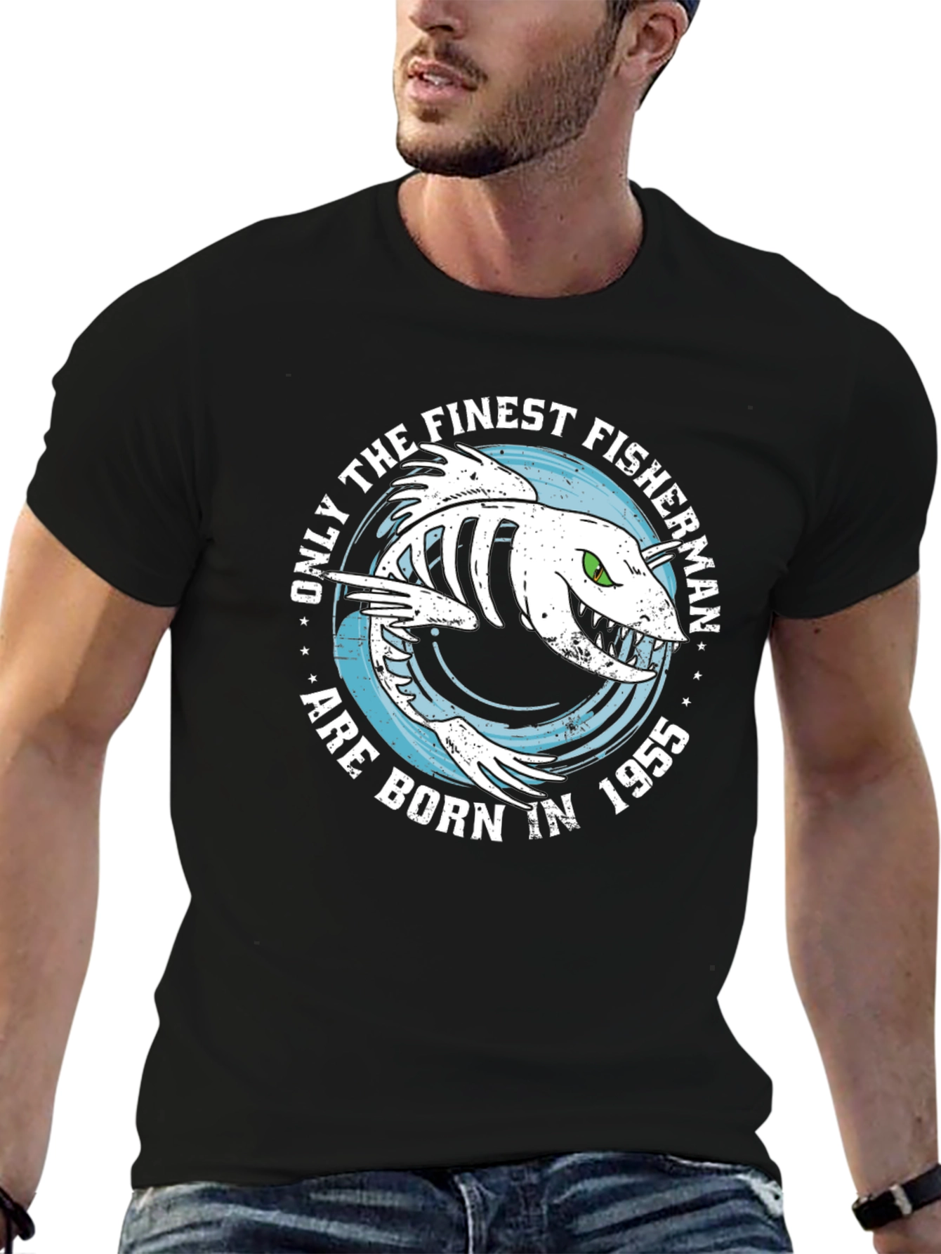 Finest Fisherman Born in 1955 Black T-Shirt