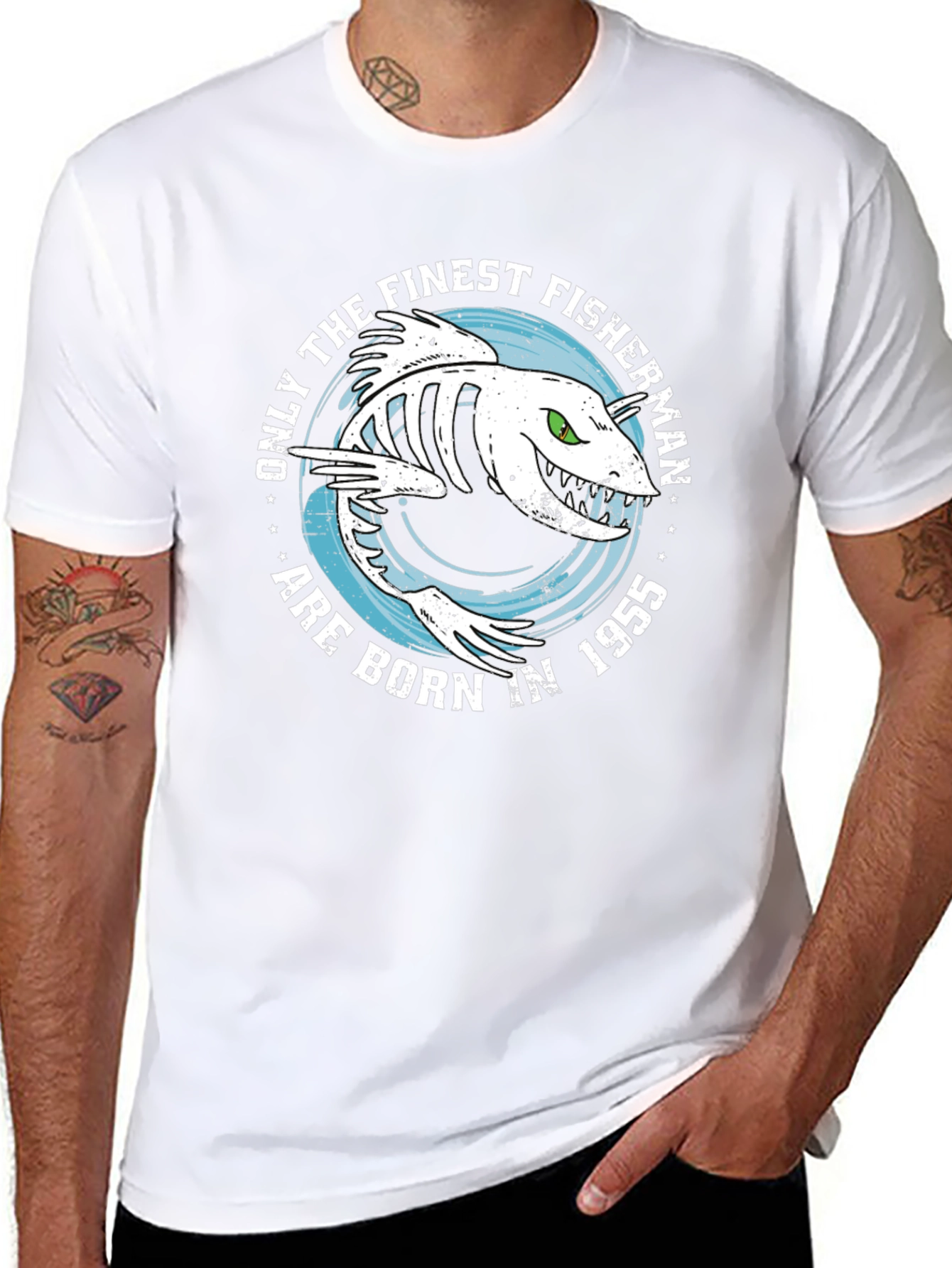 Finest Fisherman Born in 1955 Black T-Shirt