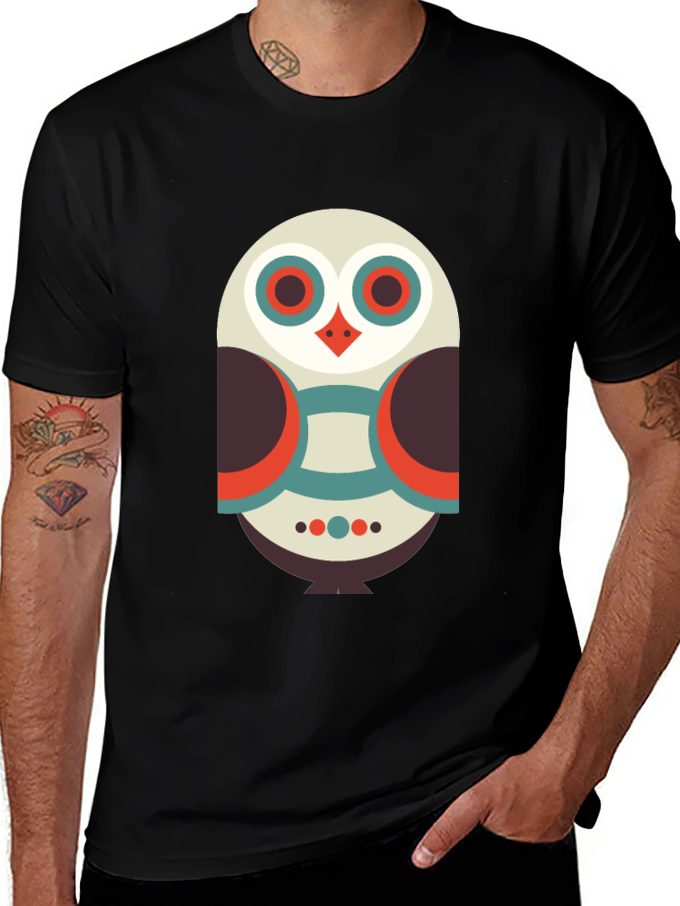 Geometric Owl Graphic Tee - Black