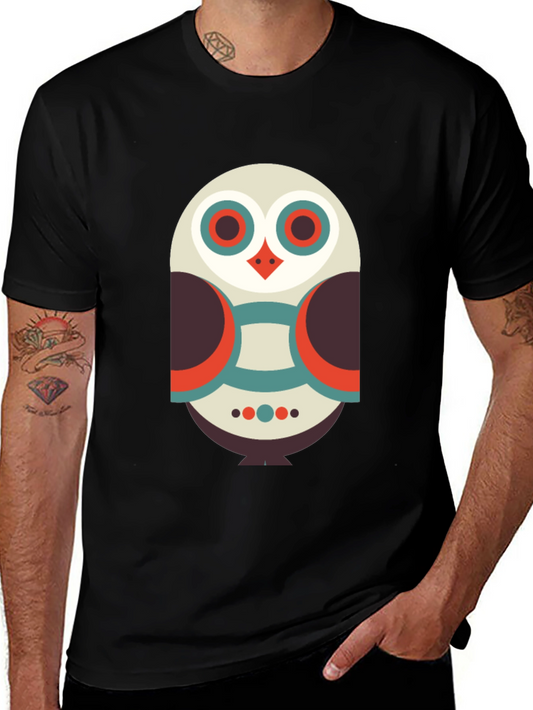Geometric Owl Graphic Tee - Black