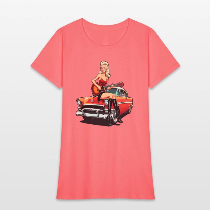 Pinup Girl with Guitar Classic Car