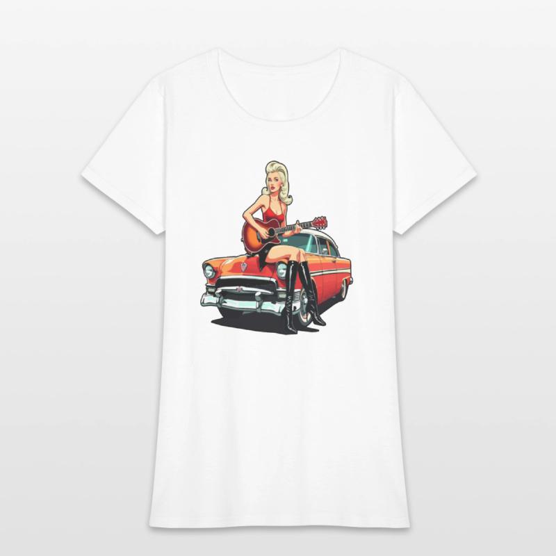 Pinup Girl with Guitar Classic Car