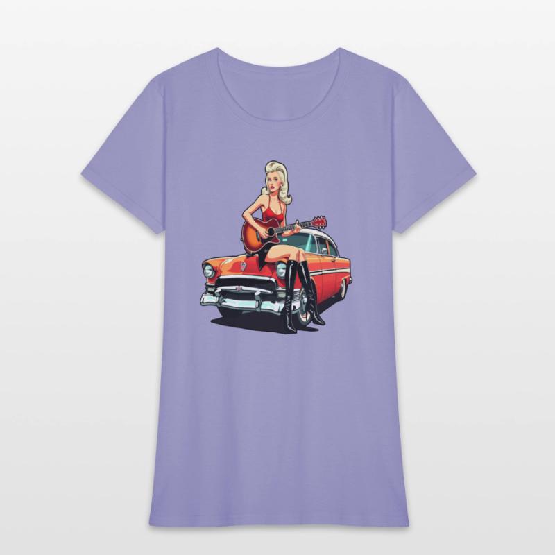 Pinup Girl with Guitar Classic Car