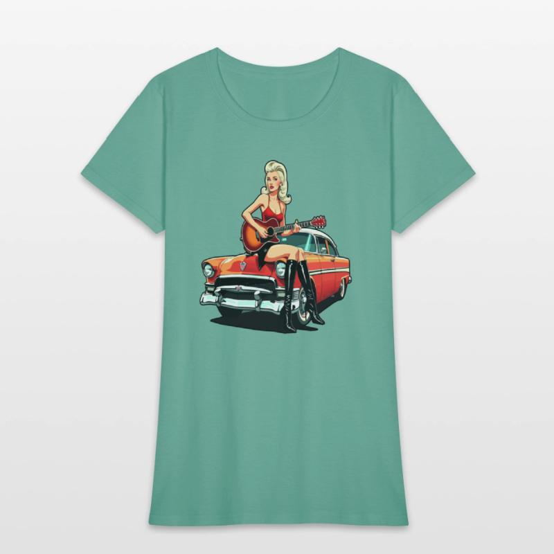 Pinup Girl with Guitar Classic Car