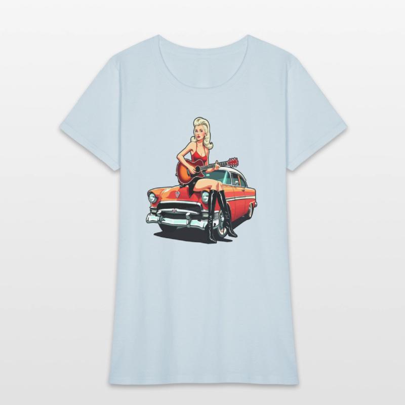 Pinup Girl with Guitar Classic Car