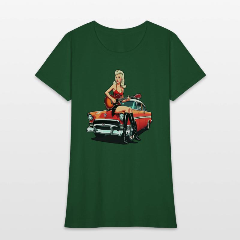 Pinup Girl with Guitar Classic Car