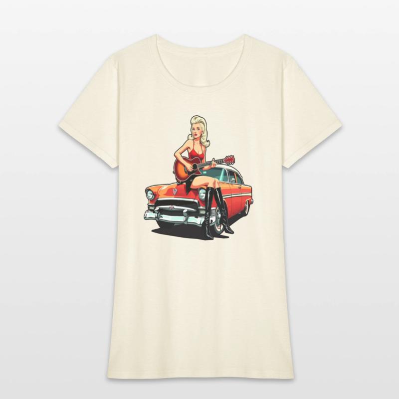 Pinup Girl with Guitar Classic Car