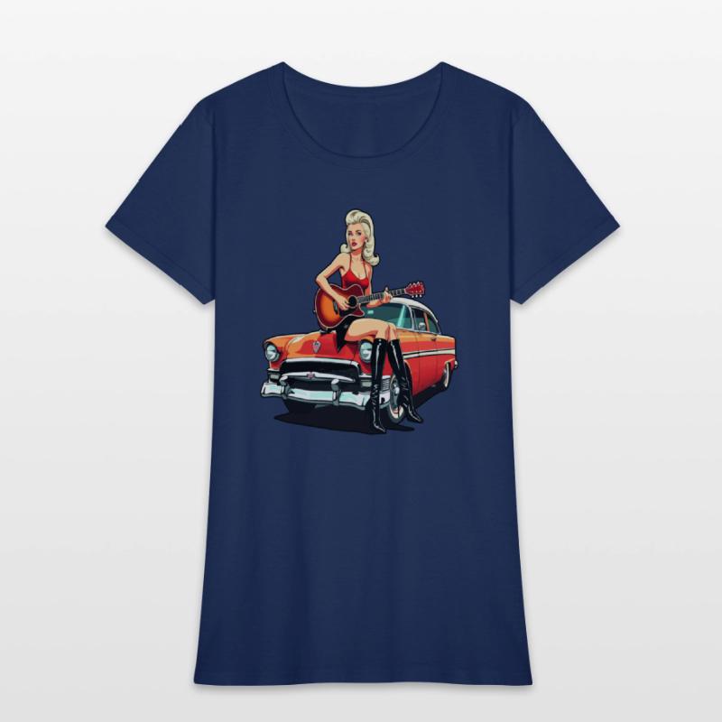 Pinup Girl with Guitar Classic Car