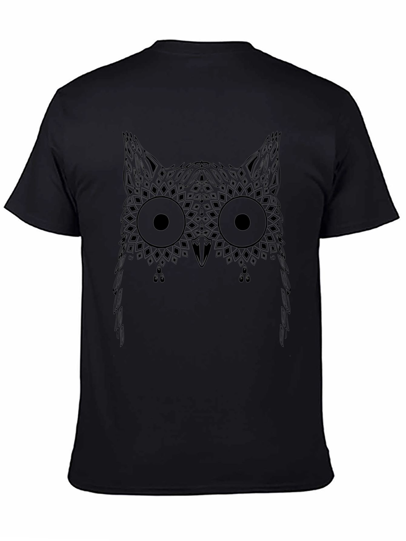 Geometric Owl Print Black T-Shirt