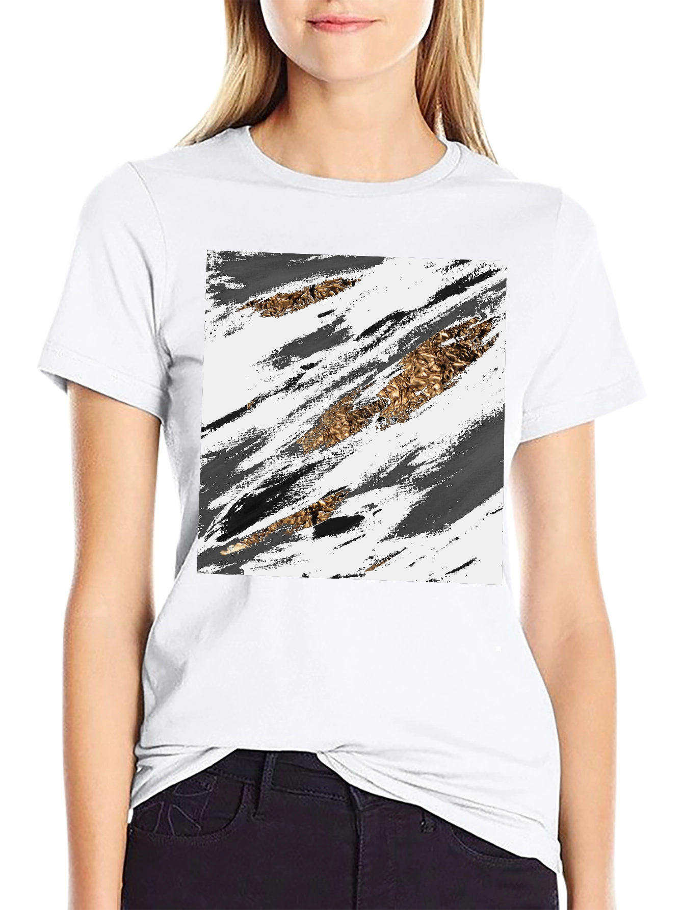 Abstract Gold & Grey Brush Stroke Graphic Tee