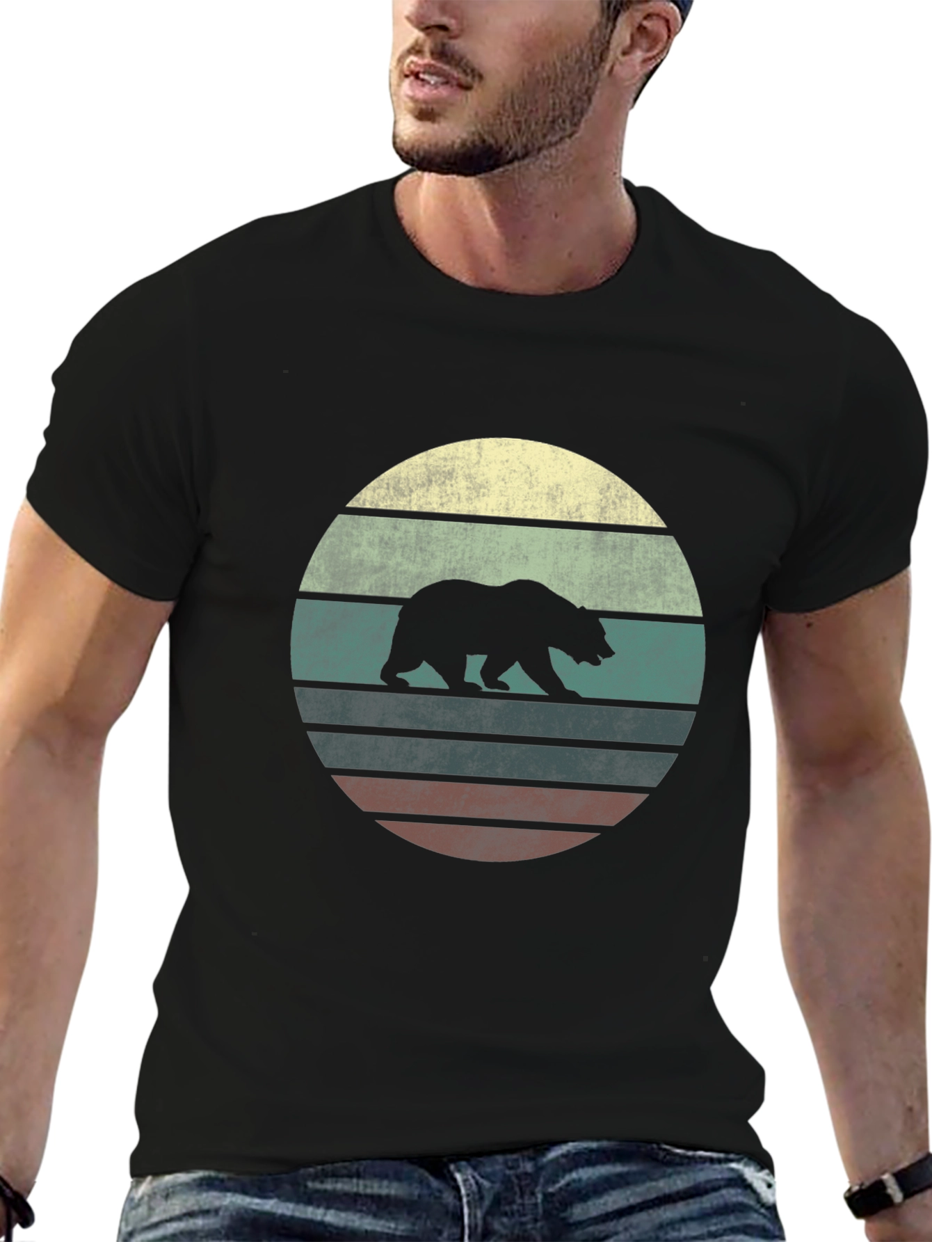 Retro Bear Graphic Tee - Black