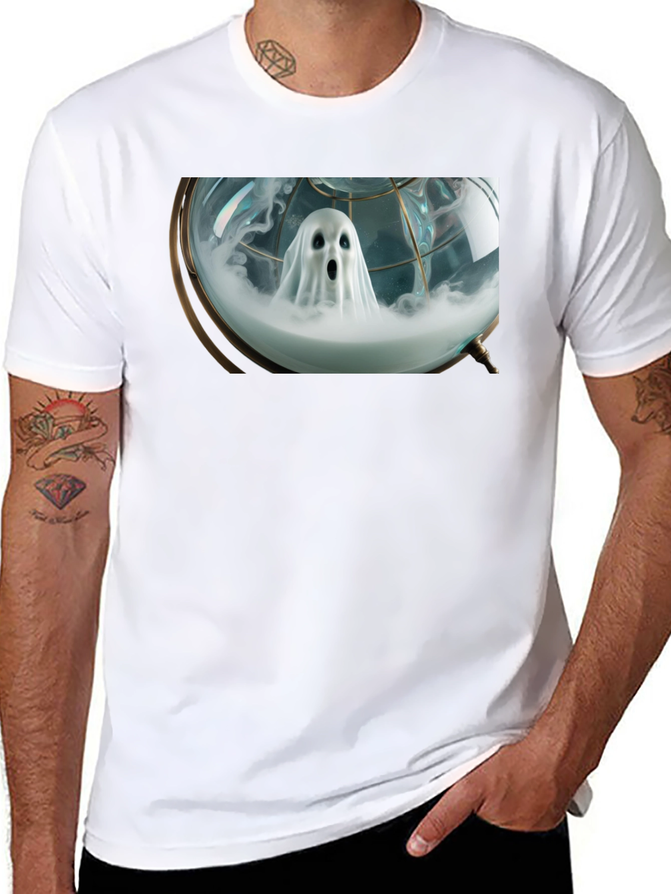 Ghost Globe Graphic T-Shirt - Spooky Style