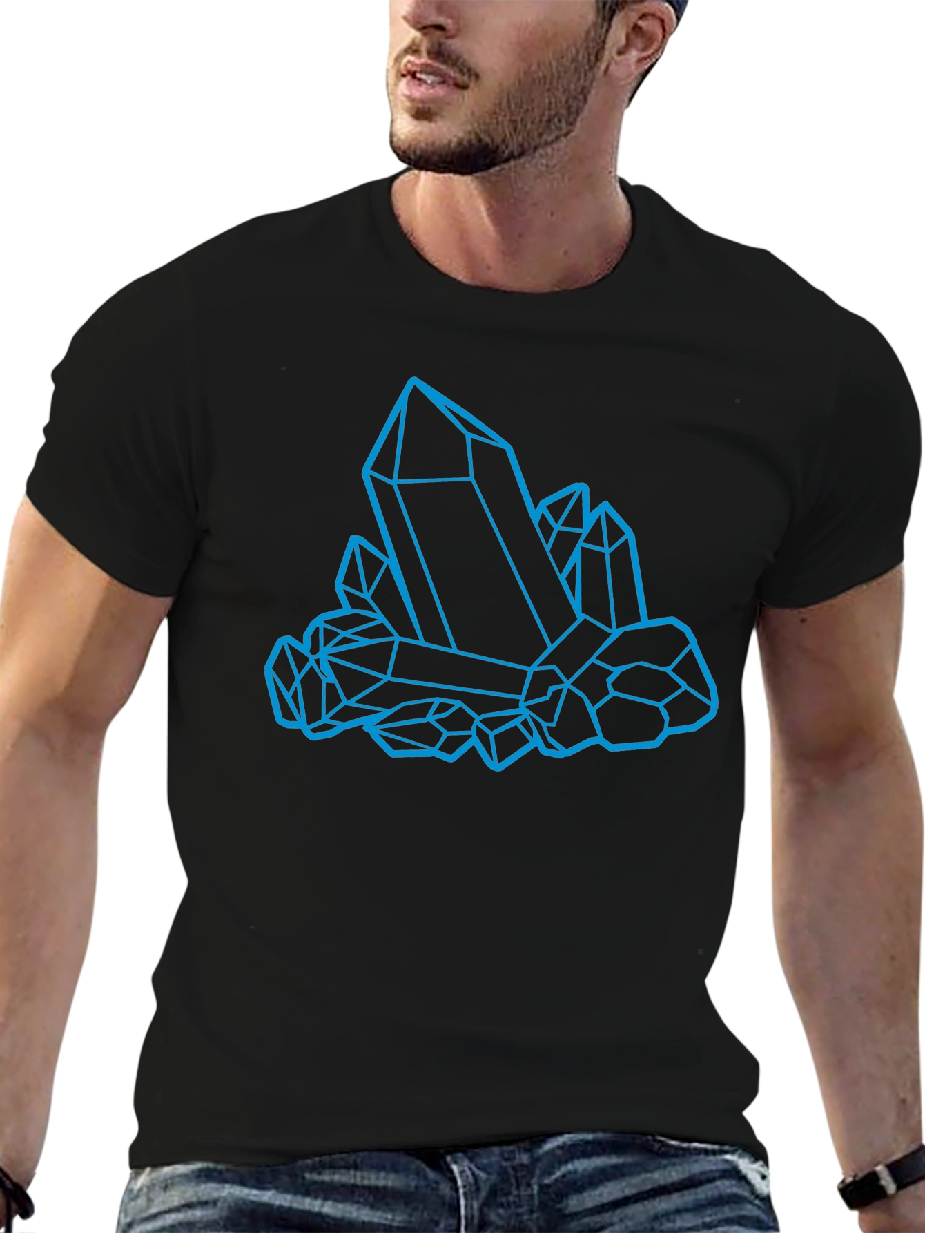 Geometric Crystal Graphic Tee - Stylish Black T-Shirt