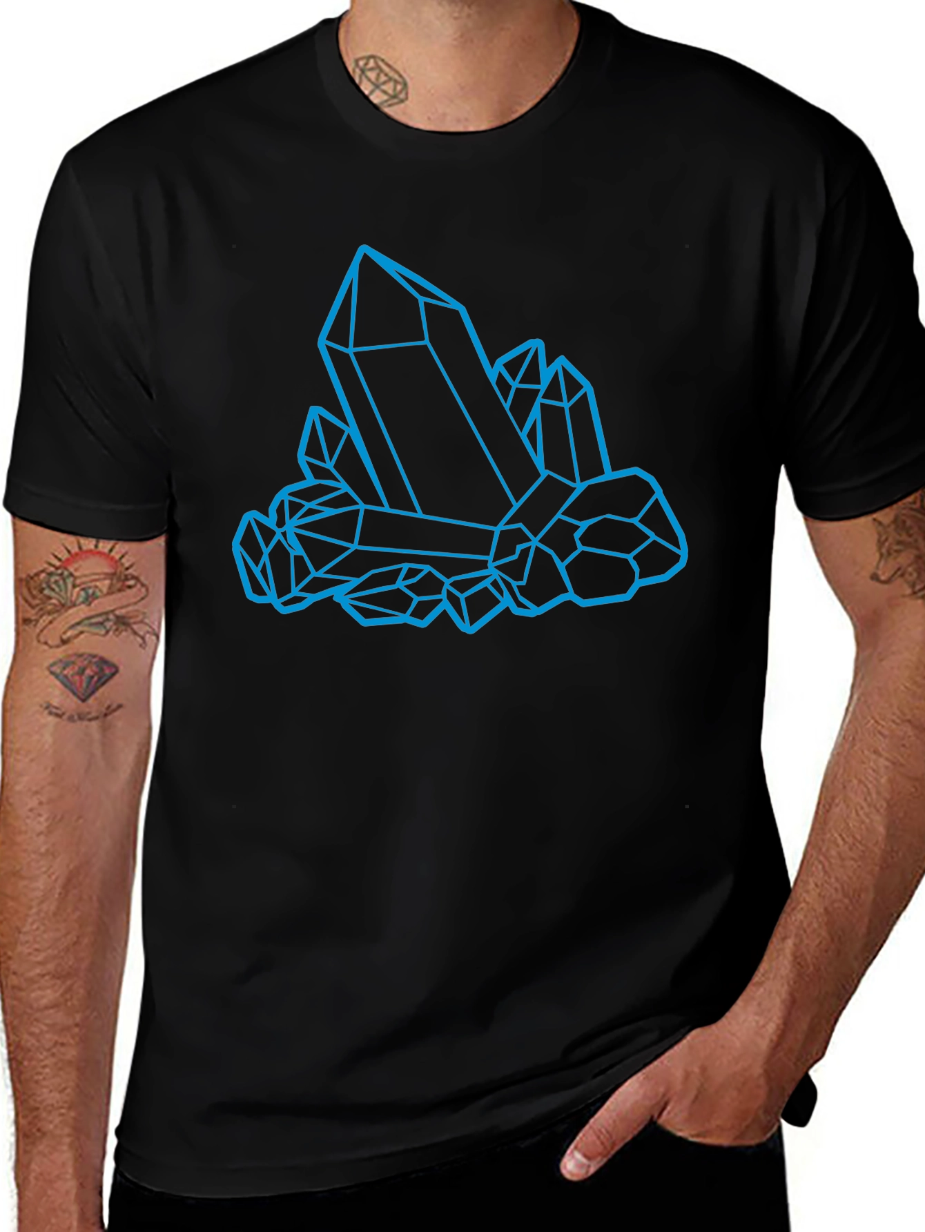 Geometric Crystal Graphic Tee - Stylish Black T-Shirt