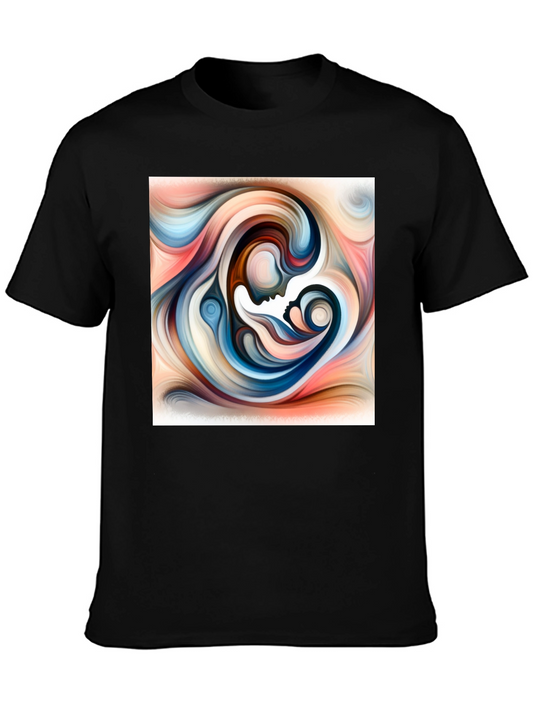 Abstract Mother Child Art T-Shirt - Unisex Black Tee