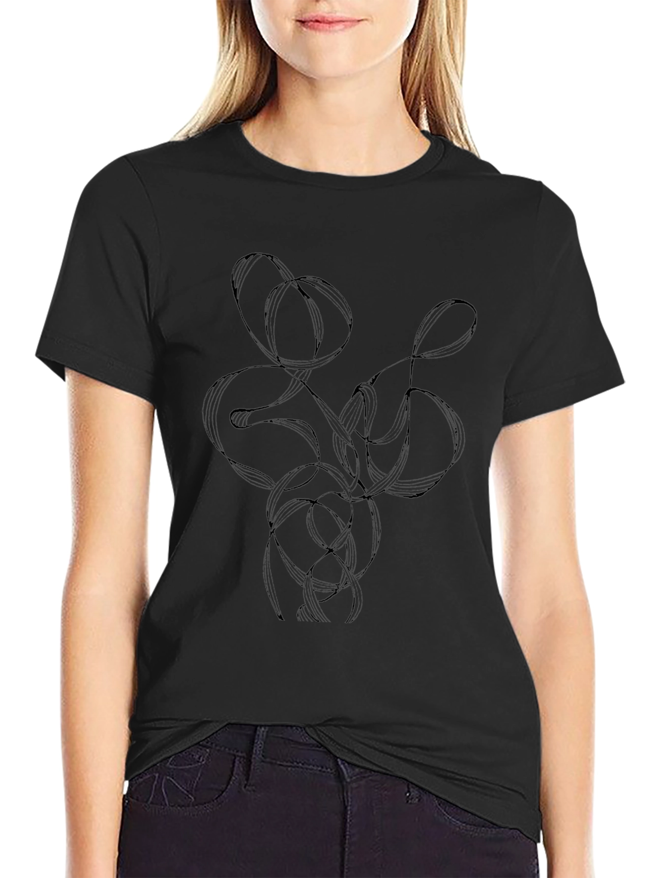 Abstract Line Art Black T-Shirt