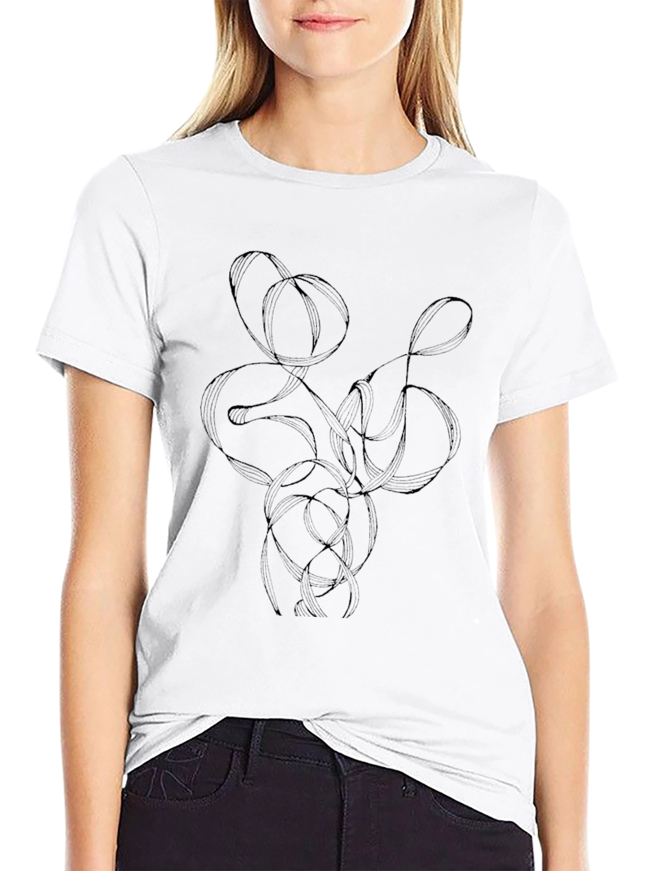 Abstract Line Art Black T-Shirt