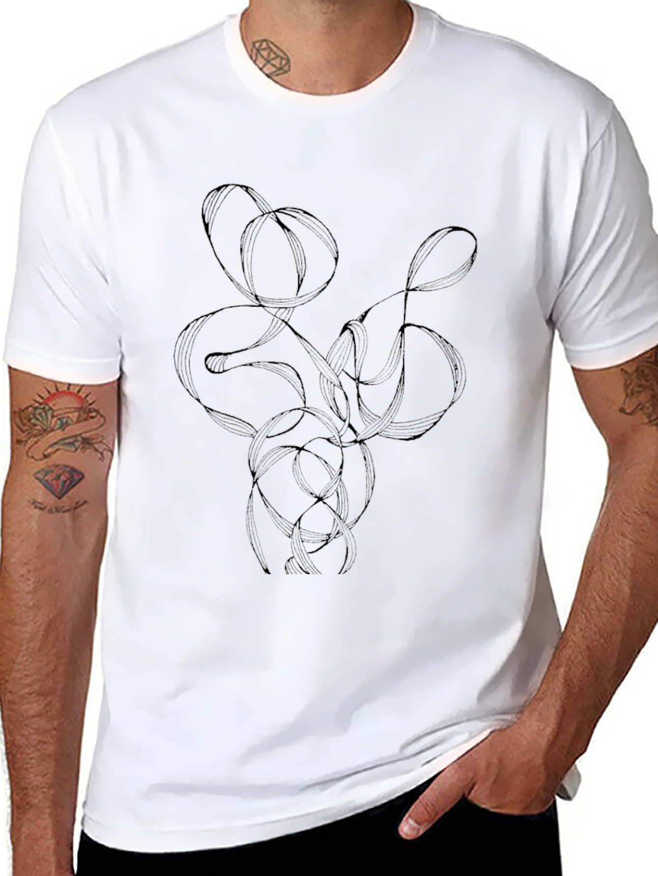 Abstract Line Art Black T-Shirt