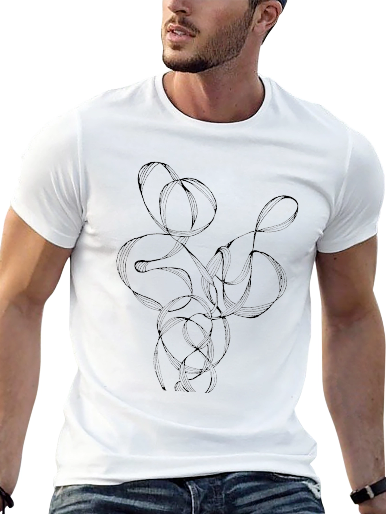 Abstract Line Art Black T-Shirt