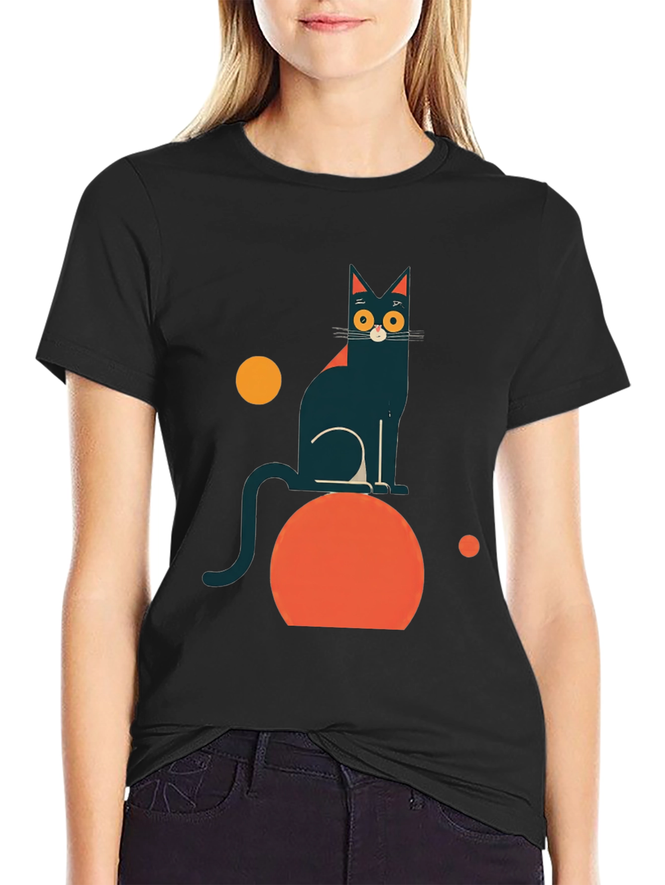 Abstract Cat Graphic Tee - Modern Black T-Shirt