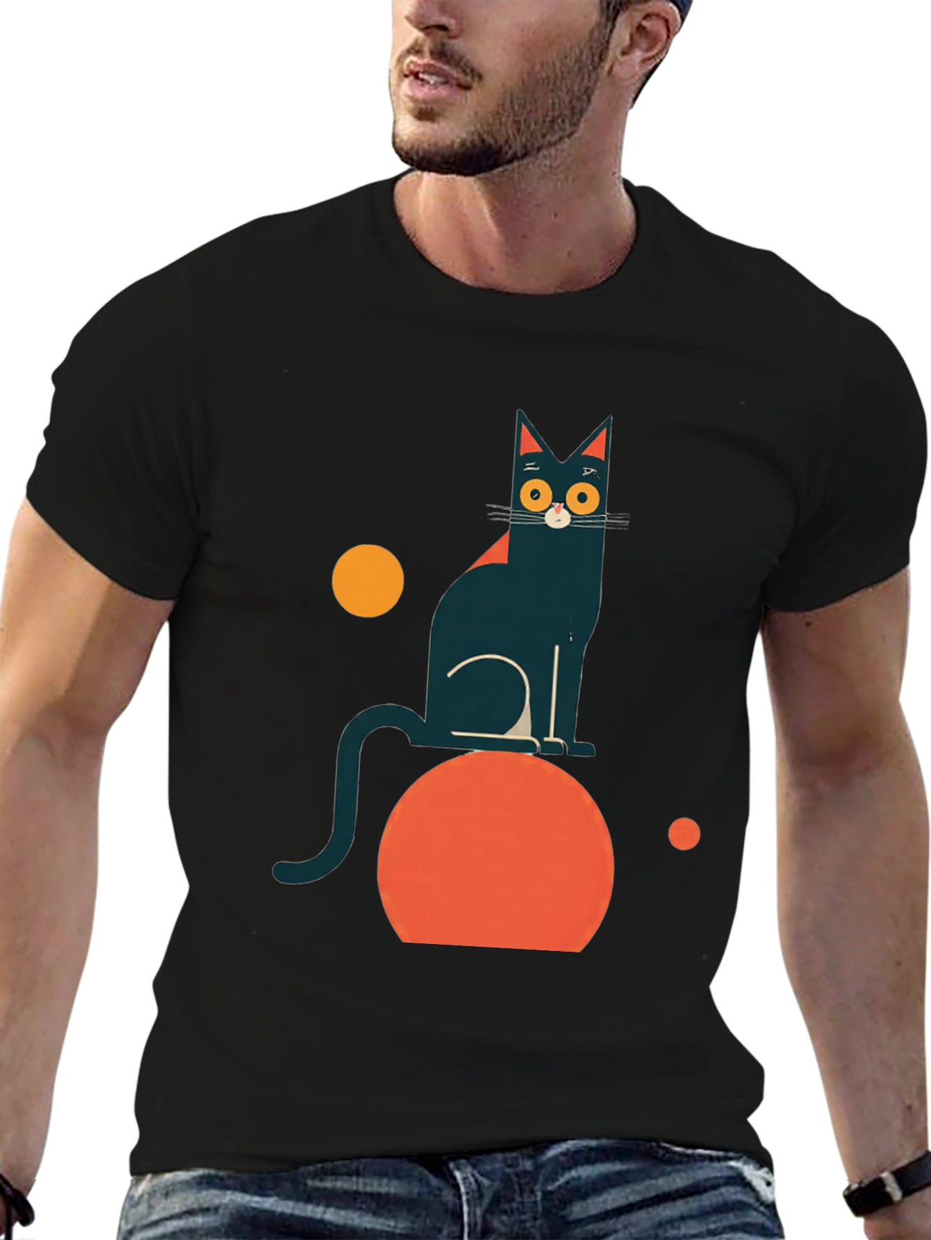 Abstract Cat Graphic Tee - Modern Black T-Shirt