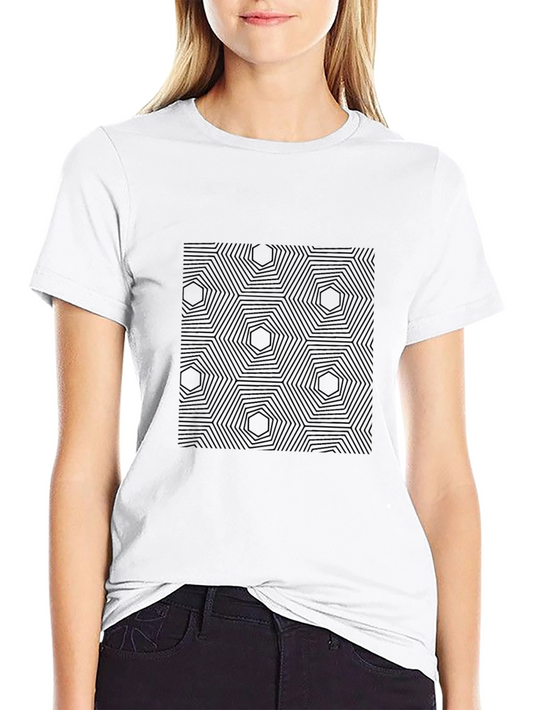 Geometric Hexagon Pattern Black T-Shirt