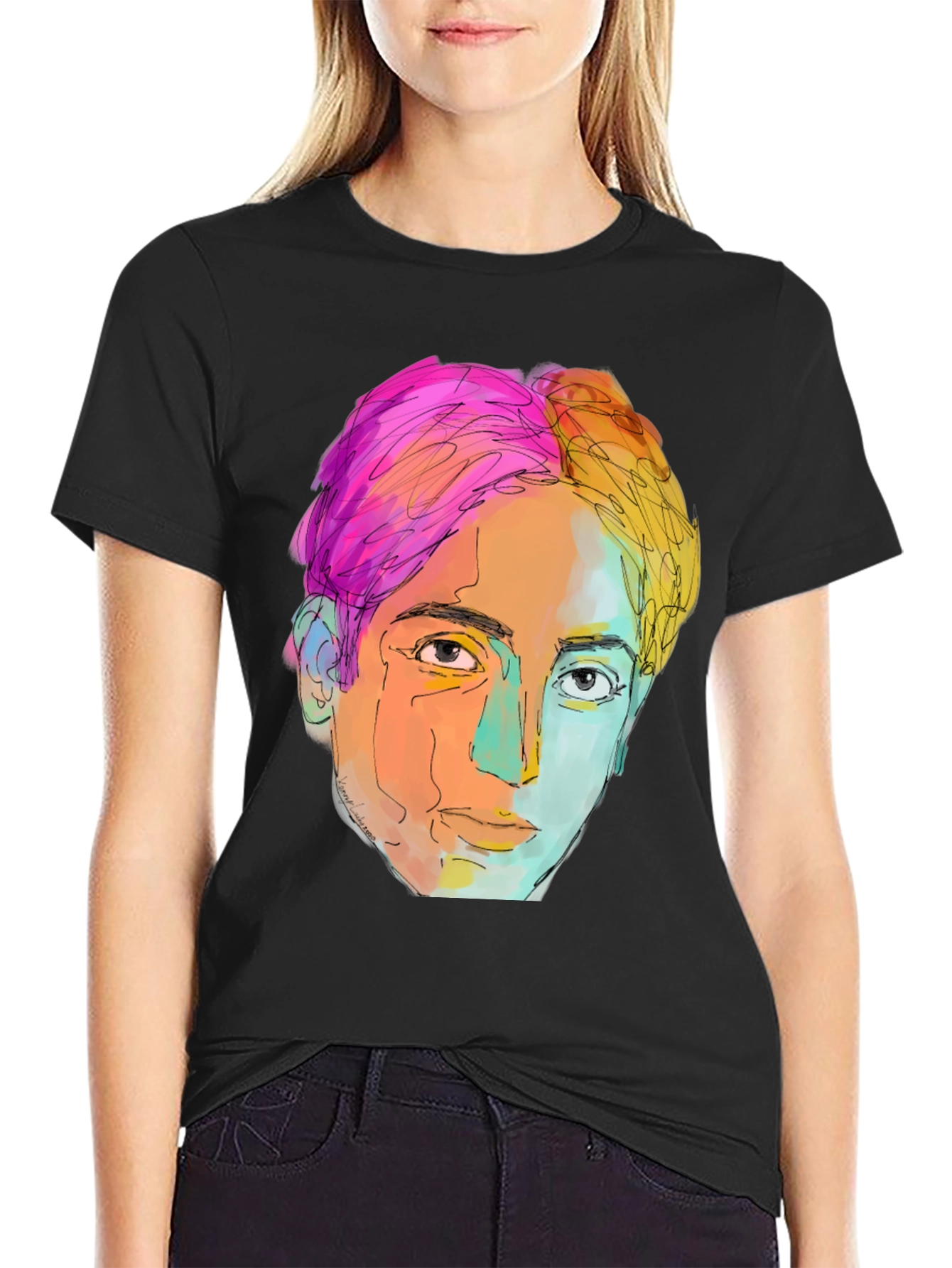 Abstract Face Graphic Tee - Stylish Mens Black T-Shirt