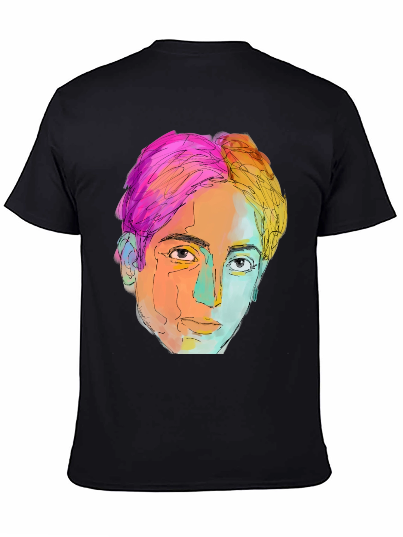 Abstract Face Graphic Tee - Stylish Mens Black T-Shirt
