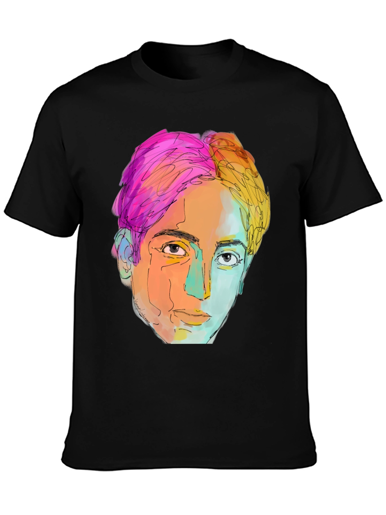 Abstract Face Graphic Tee - Stylish Mens Black T-Shirt