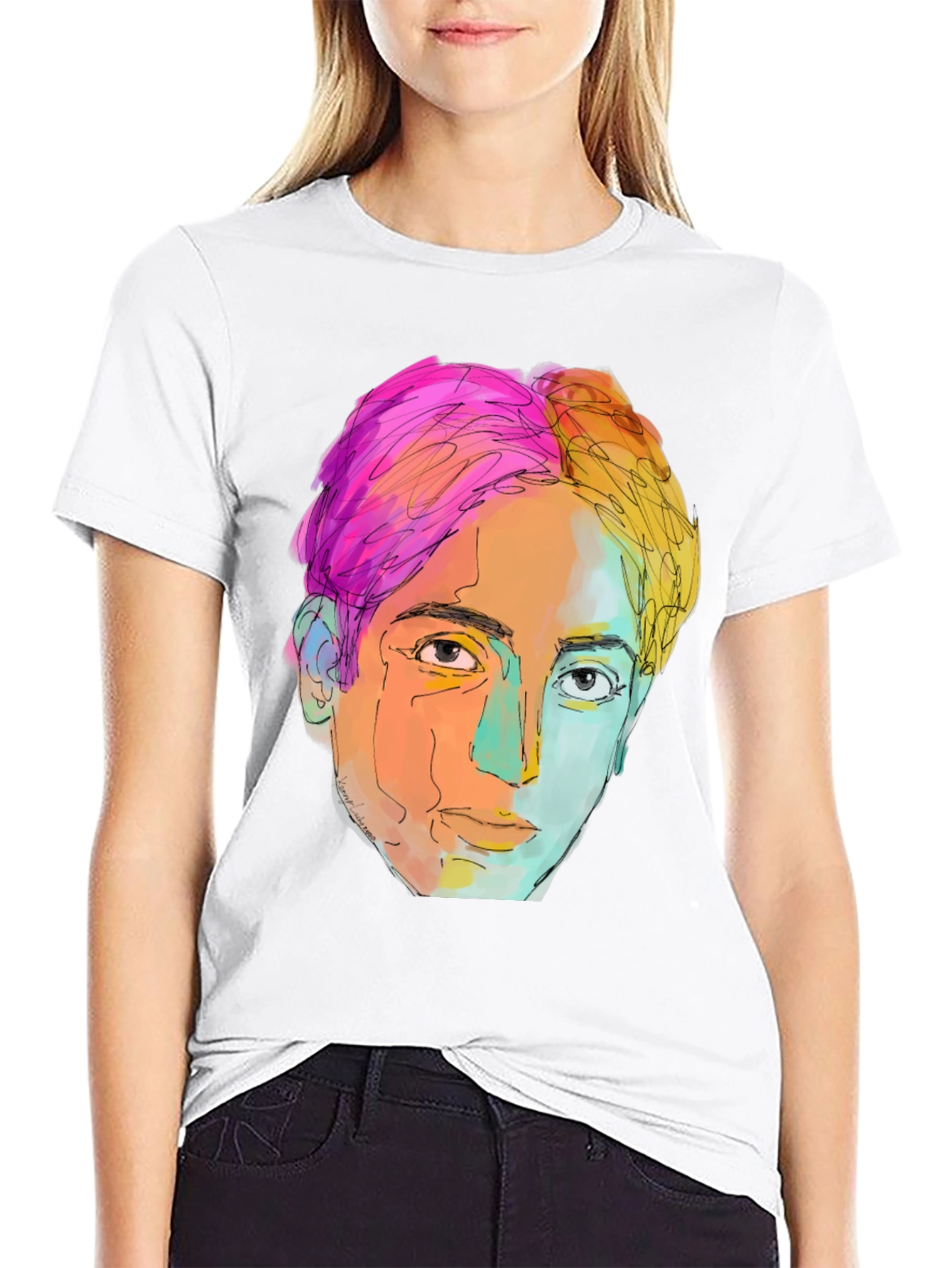 Abstract Face Graphic Tee - Stylish Mens Black T-Shirt