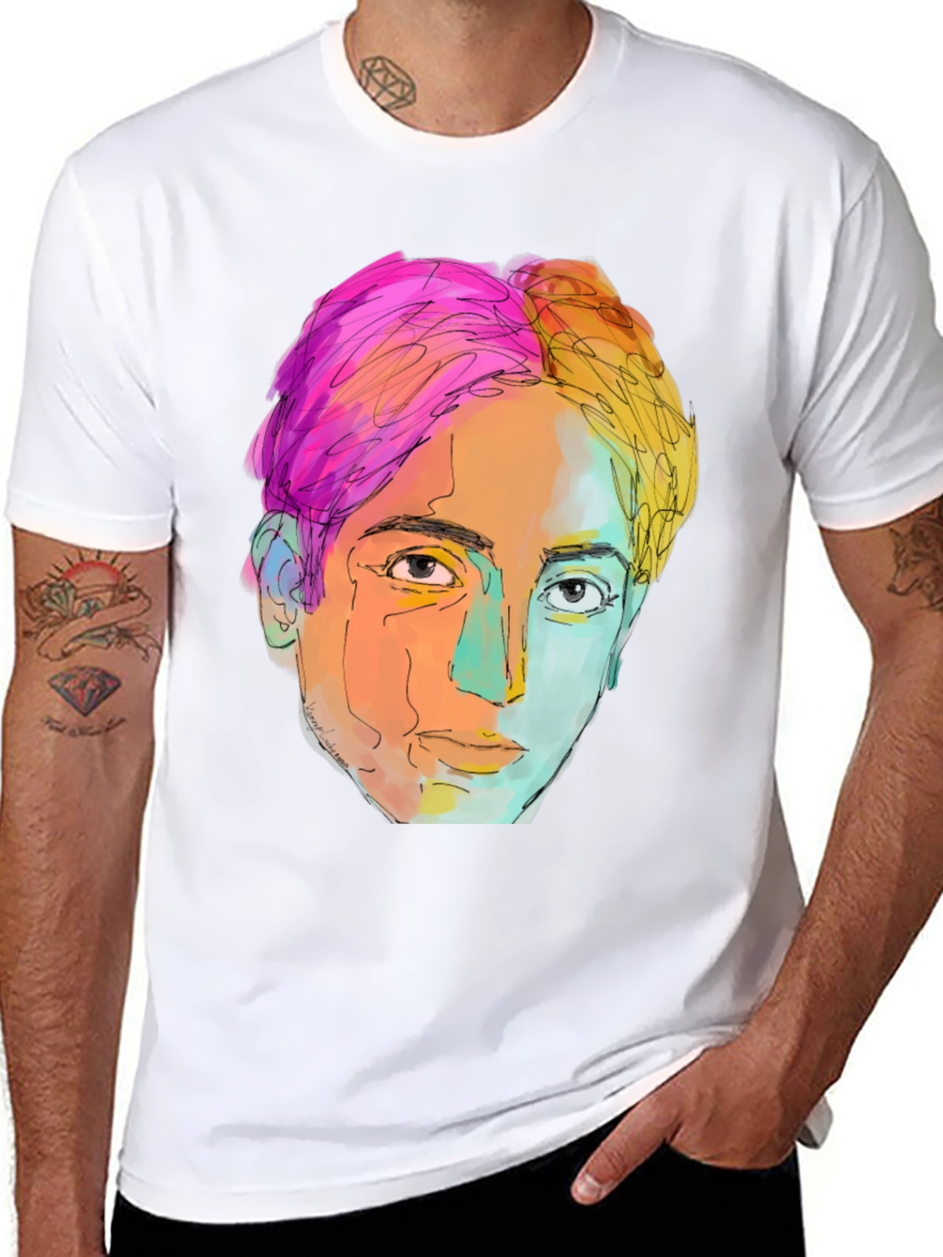 Abstract Face Graphic Tee - Stylish Mens Black T-Shirt