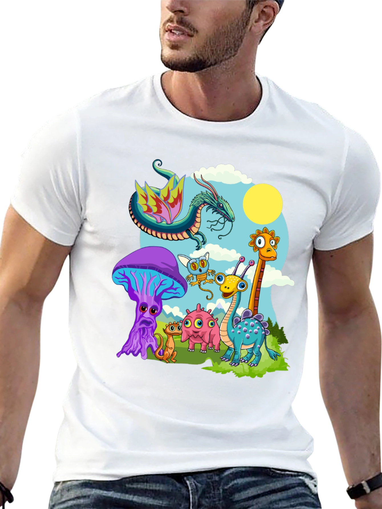 Whimsical Cartoon Creature Black T-Shirt
