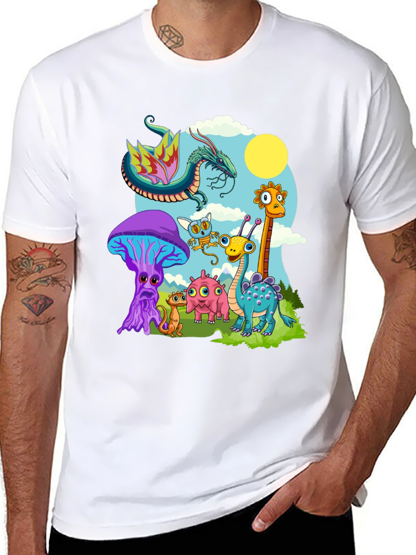 Whimsical Cartoon Creature Black T-Shirt