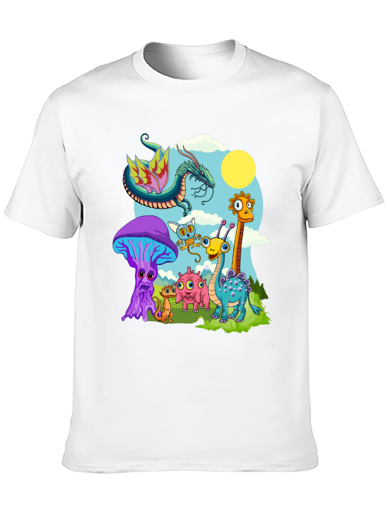 Whimsical Cartoon Creature Black T-Shirt
