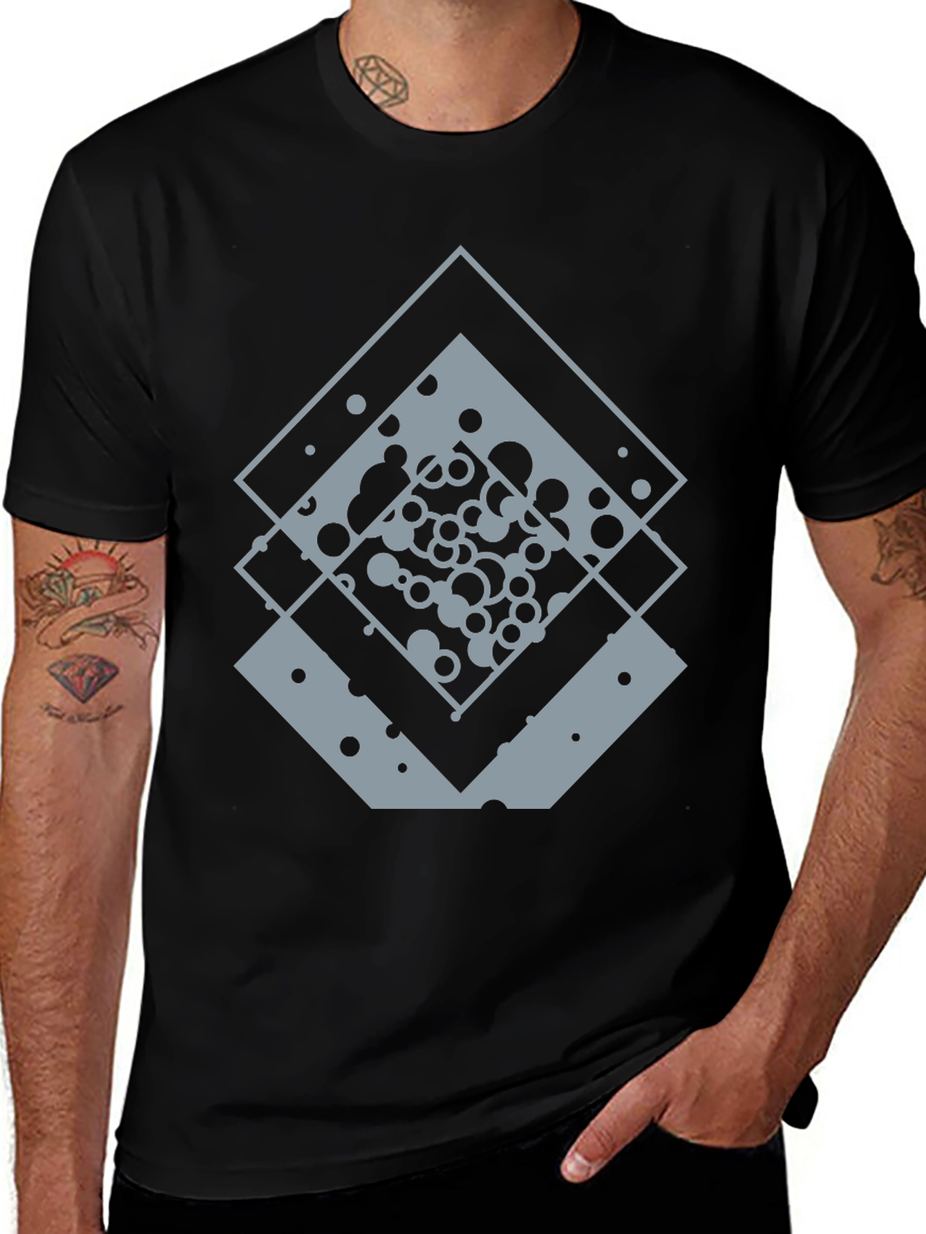 Geometric Squares Graphic Tee - Black