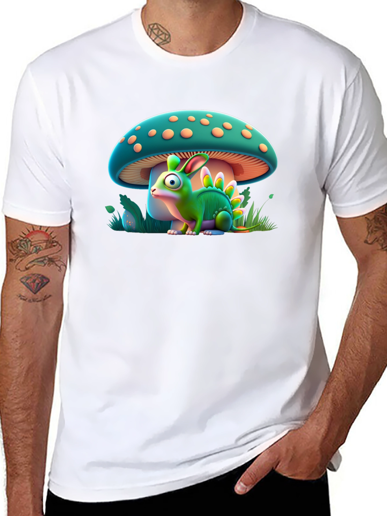 Mushroom Dino-Bunny Graphic T-Shirt