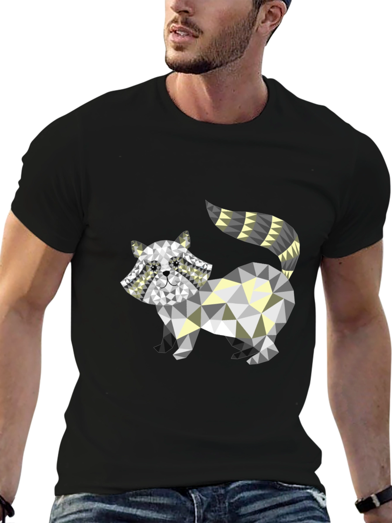Geometric Raccoon Graphic Tee - Black