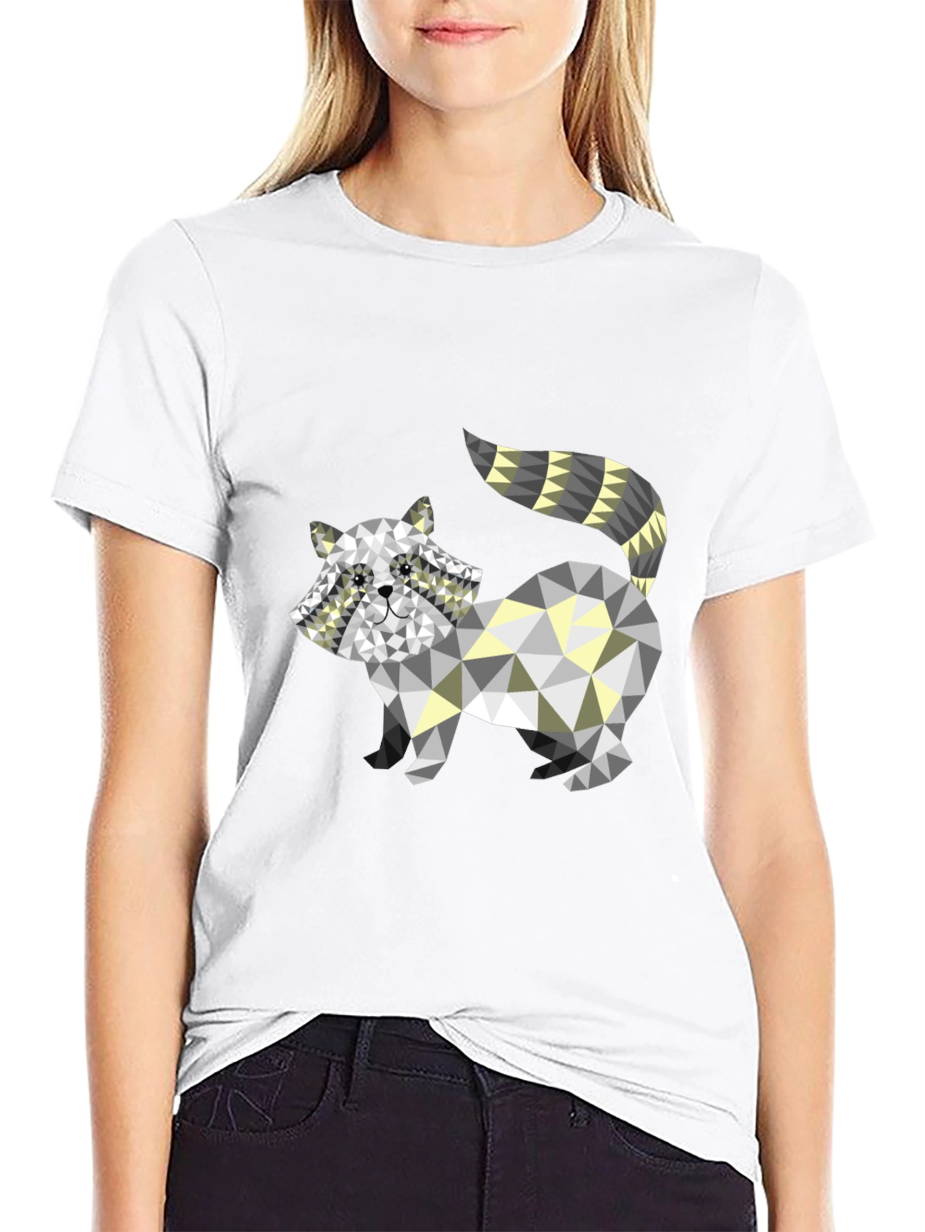 Geometric Raccoon Graphic Tee - Black