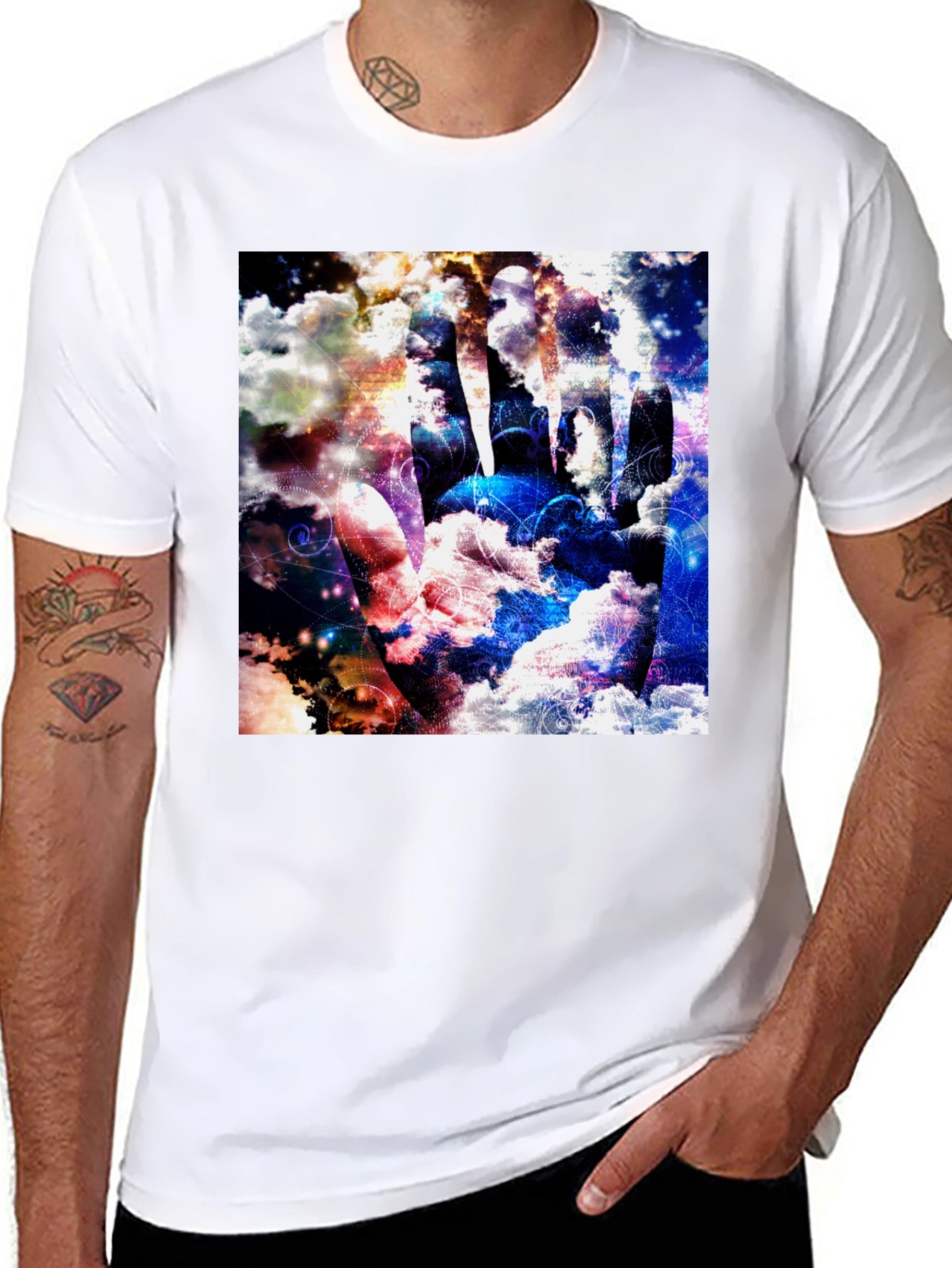 Abstract Cloud Hand Graphic Black Tee