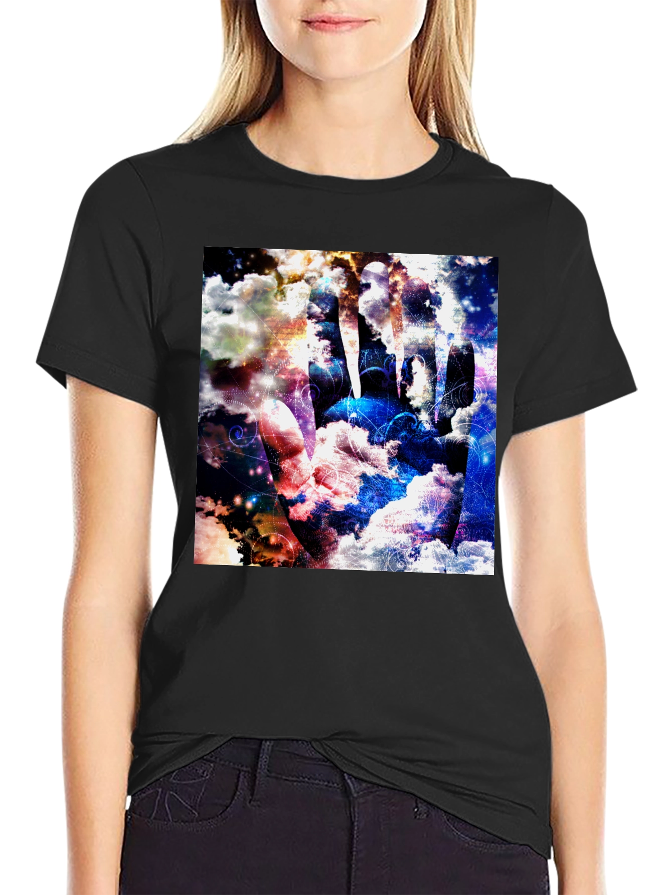 Abstract Cloud Hand Graphic Black Tee