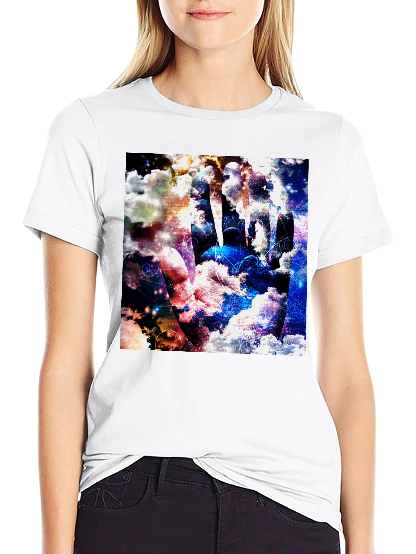 Abstract Cloud Hand Graphic Black Tee