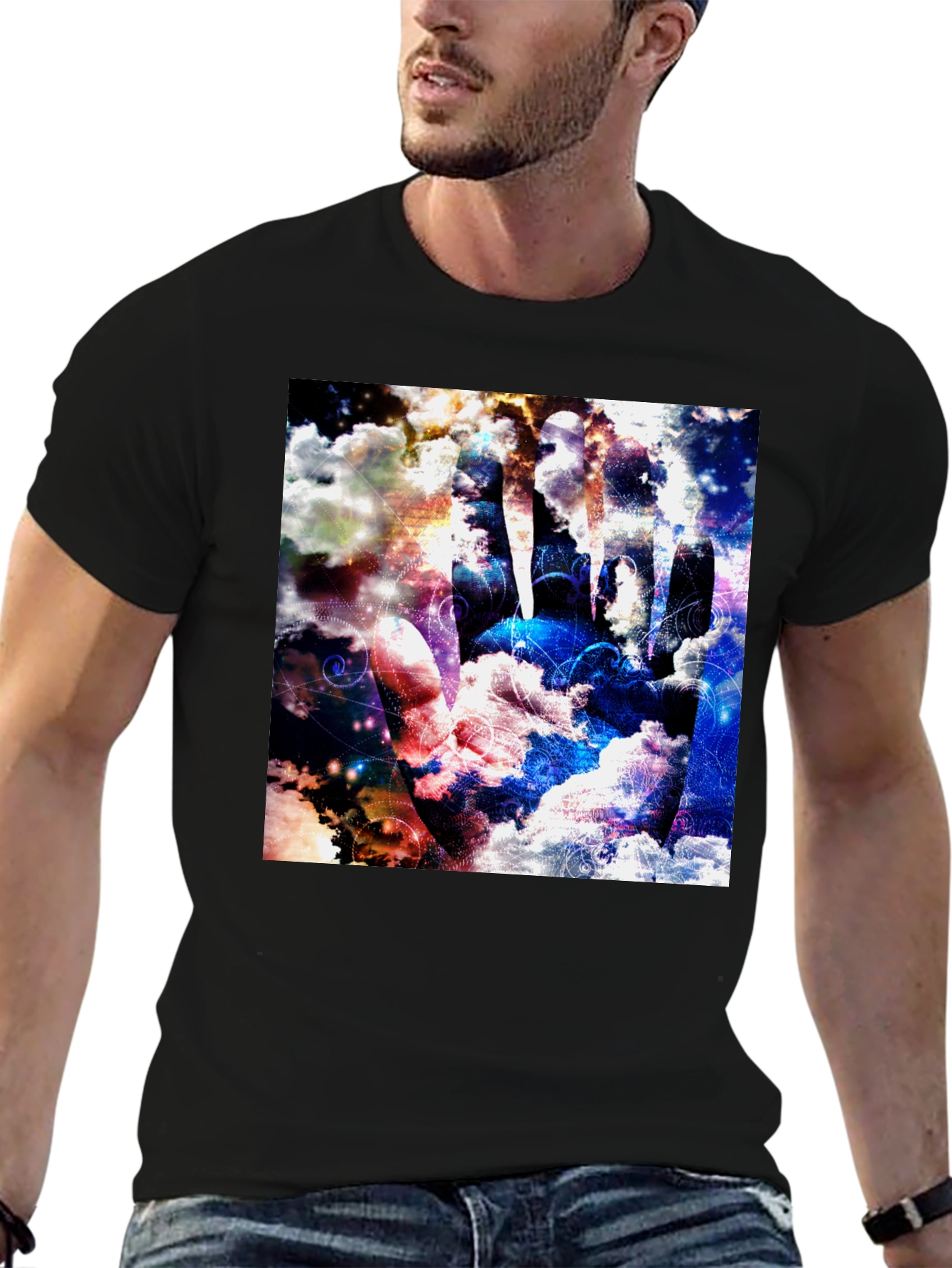 Abstract Cloud Hand Graphic Black Tee