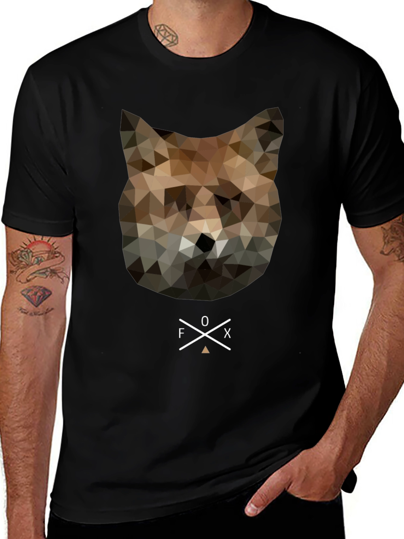Geometric Fox Head Graphic Tee - Unique Mens T-Shirt