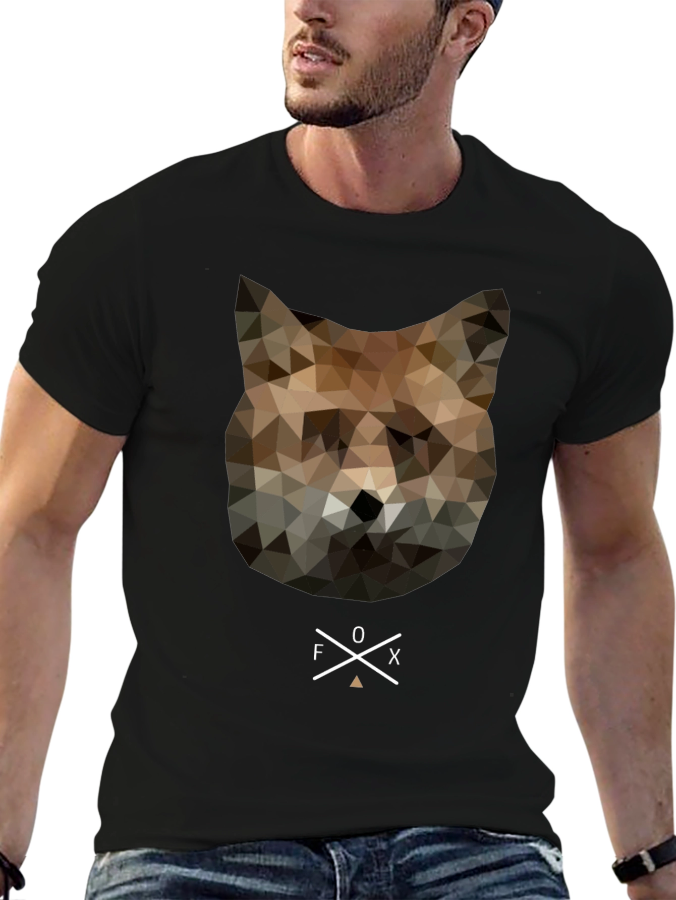 Geometric Fox Head Graphic Tee - Unique Mens T-Shirt