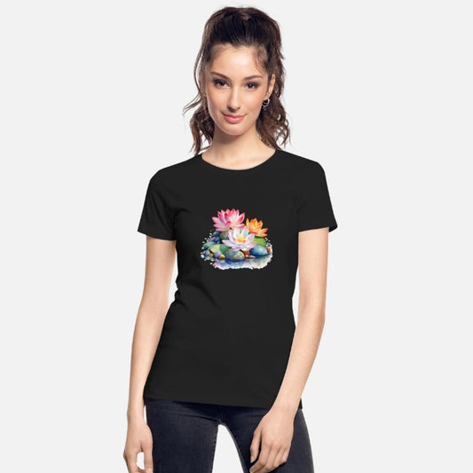 Retro Zen Lotus Flower Calm Pond Rainbow