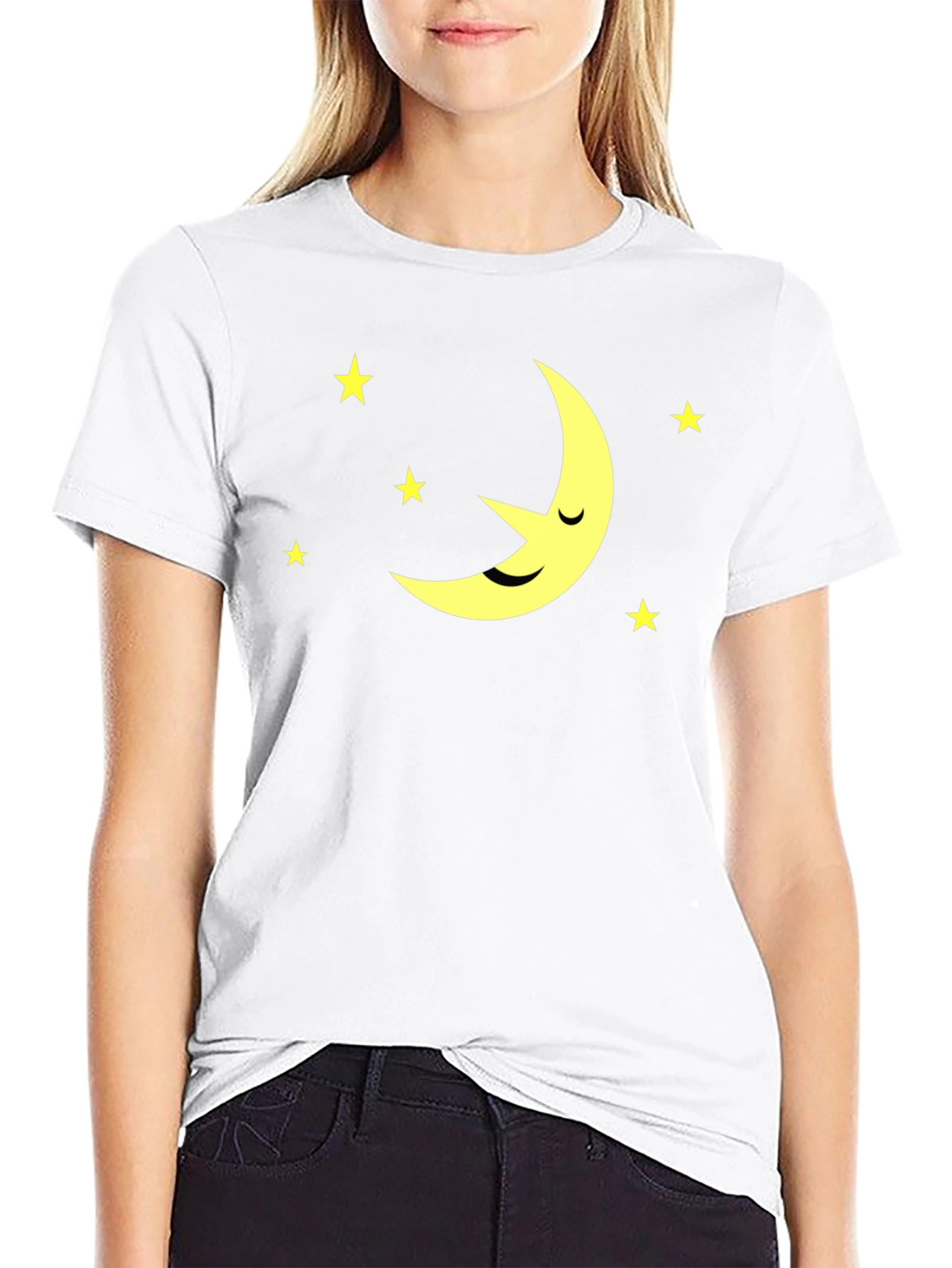 Dreamy Night Black Tee - Moon & Stars Design