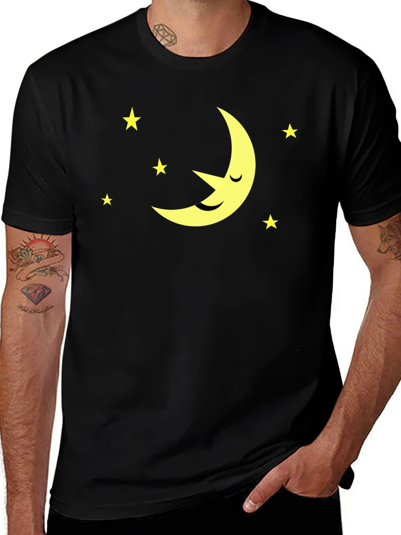Dreamy Night Black Tee - Moon & Stars Design