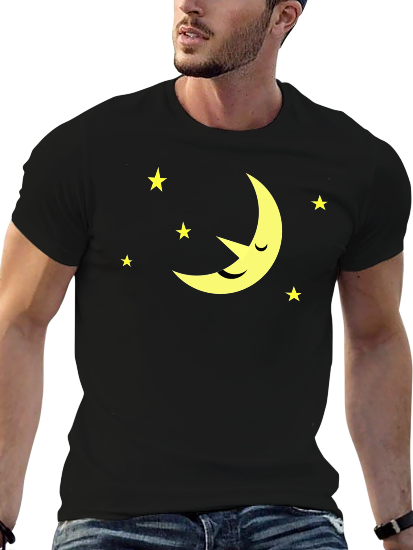 Dreamy Night Black Tee - Moon & Stars Design