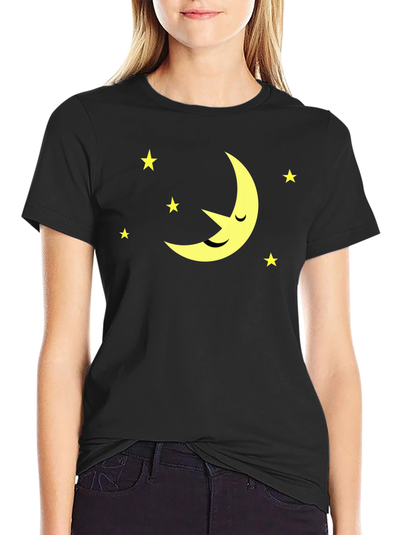 Dreamy Night Black Tee - Moon & Stars Design