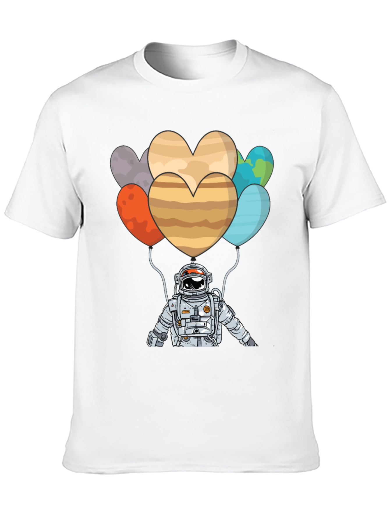 Astronaut Planet Heart Balloons Graphic T-Shirt